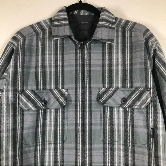 Patagonia Reversible Gray Plaid Flannel Full Zip Shirt Puffer Jacket Men’s Large